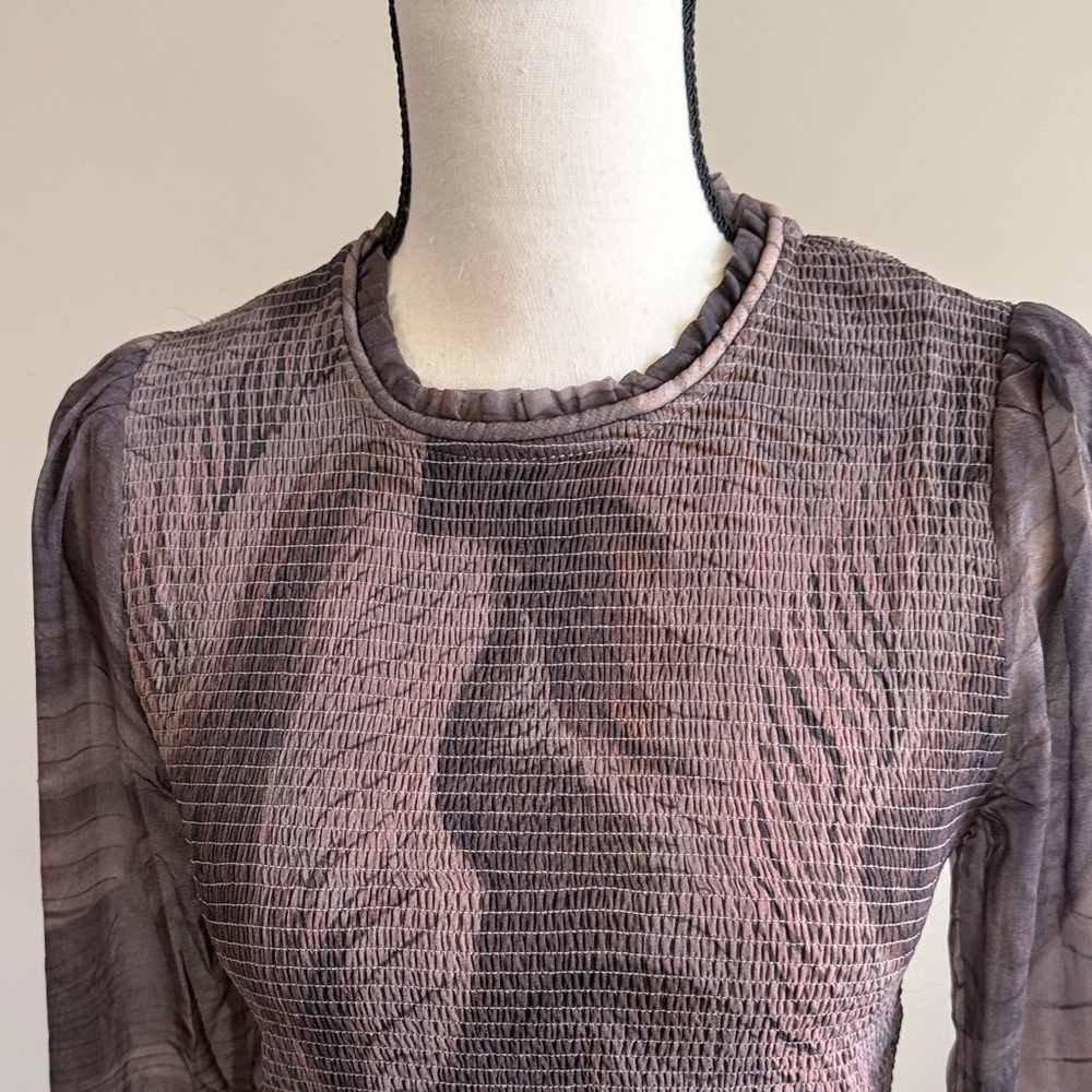 TRUTH by Republic brown with sheer sleeves and ruffles. Size is Small - Picture 3 of 6